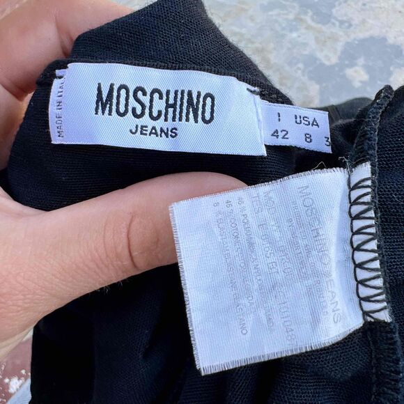 Moschino Jeans Mini Dress Black Logo Zip Side Size 8 fits Medium and Small - Picture 3 of 10
